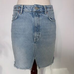 Allsaints Lila Eyelet Denim Skirt, Blue split front hem distressed hem